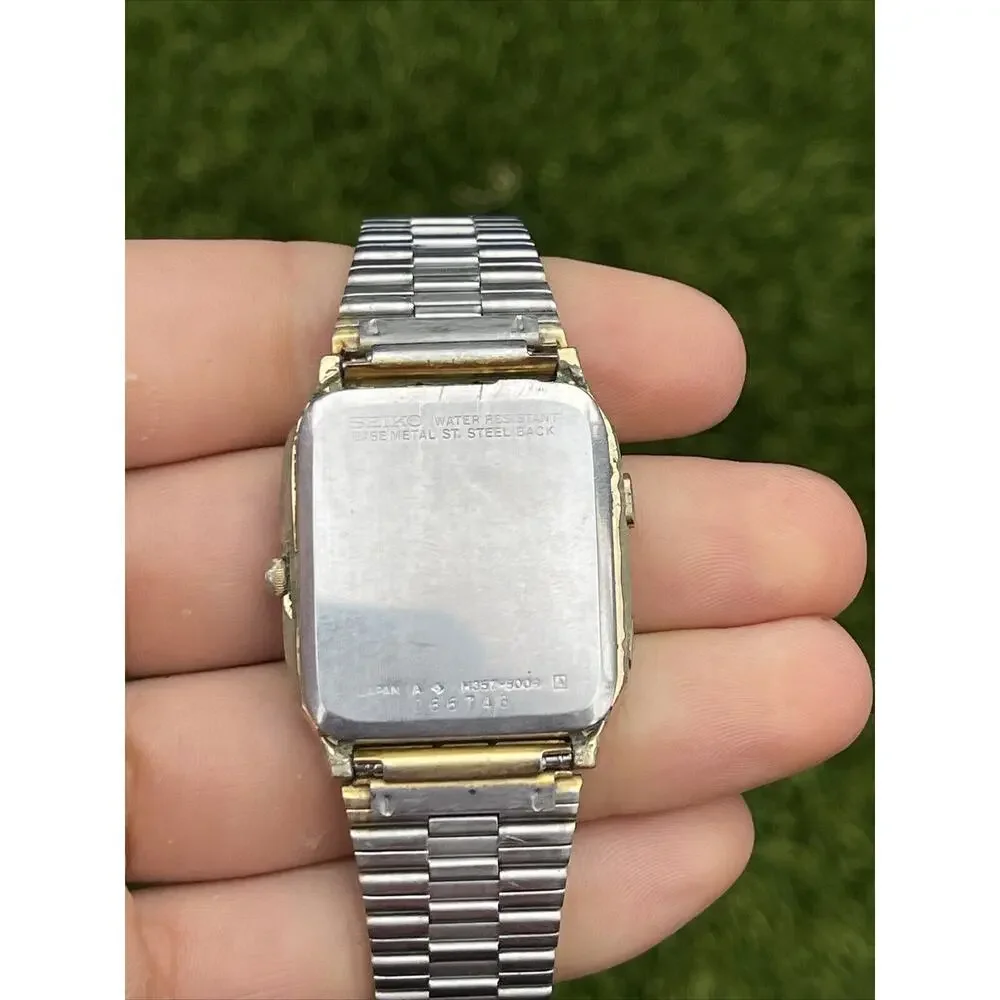 Vintage 1980s Seiko H357-5009 LCD Digital Watch New Battery 7” Running Ana Digi